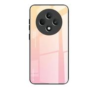 DEDUX Case for Oppo Reno 12F 4G / Reno 12 FS 5G / Reno12 F 5G, Gradient Tempered Glass Back Case and Shockproof Silicone Tpu Protective Phone Case Cover (Gold/Pink)