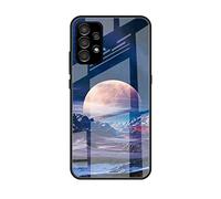 DEDUX Case for Samsung Galaxy A15 5G, Moon Starry Sky Tempered Glass Back Case + Shockproof Silicone Tpu Frame Protective Phone Case Cover. Moonlight