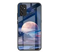 DEDUX Case for Samsung Galaxy A35 5G, Moon Starry Sky Tempered Glass Back Case + Shockproof Silicone Tpu Frame Protective Phone Case Cover. Moonlight
