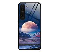 DEDUX Case for Samsung Galaxy S23 Plus 5G / S23+, Moon Starry Sky Tempered Glass Back Case + Shockproof Silicone Tpu Frame Protective Phone Case Cover. Moonlight