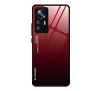 DEDUX Case for Xiaomi Mi 12T Pro 5G, Gradient Tempered Glass Back Case and Shockproof Silicone Tpu Protective Phone Case Cover (Red/Black)