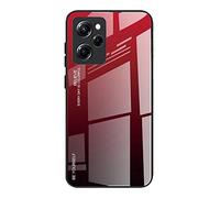 DEDUX Case for Xiaomi Poco X5 Pro 5G, Gradient Tempered Glass Back Case and Shockproof Silicone Tpu Protective Phone Case Cover (Red/Black)