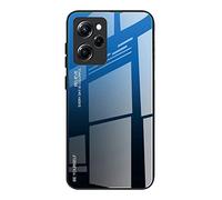 DEDUX Case for Xiaomi Poco X5 Pro 5G, Gradient Tempered Glass Back Case and Shockproof Silicone Tpu Protective Phone Case Cover (Blue/Black)