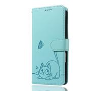 DEDUX Cute Cat Butterfly Pressed Flower Phone Case for OnePlus 15, Premium PU Leather Back Flip Case Cover for OnePlus 15. Light Green