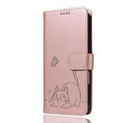 DEDUX Cute Cat Butterfly Pressed Flower Phone Case for Samsung Galaxy A17 5G, Premium PU Leather Back Flip Case Cover for Samsung Galaxy A17 5G. Rose Gold