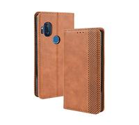 DEDUX Flip Case Compatible with Motorola One Hyper, Retro Leather Wallet Cover Magnetic Closure Folio Stand with Card Slots, Brown