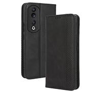 DEDUX Flip Case for Honor 90, Retro Leather Wallet Cover Magnetic Closure Folio Stand with Card Slots. Black
