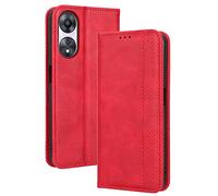 DEDUX Flip Case for Oppo A78 5G, Retro Leather Wallet Cover Magnetic Closure Folio Stand with Card Slots. Red