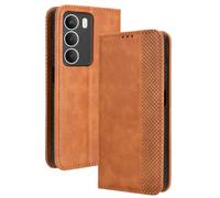 DEDUX Flip Case for Realme 14x 5G, Retro Leather Wallet Cover Magnetic Closure Folio Stand with Card Slots. Brown
