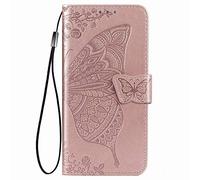 Dedux Flip Wallet Case Compatible with Xiaomi Mi 10T Lite 5G, 3D Embossed Butterfly Rose Flower PU Leather Kickstand ID Credit Card Slots, Folio Flip Cover with Card Holder. Rose Gold