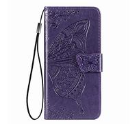 Dedux Flip Wallet Case Compatible with Xiaomi Mi 10T Lite 5G, 3D Embossed Butterfly Rose Flower PU Leather Kickstand ID Credit Card Slots, Folio Flip Cover with Card Holder. Dark Purple
