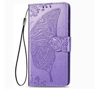 DEDUX Flip Wallet Case for Oppo A6 Pro 4G/5G, 3D Embossed Butterfly Rose Flower PU Leather Kickstand ID Credit Card Slots, Folio Flip Cover with Card Holder. Purple