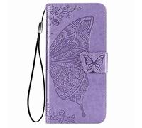 DEDUX Flip Wallet Case for Xiaomi 15T Pro 5G, 3D Embossed Butterfly Rose Flower PU Leather Kickstand ID Credit Card Slots, Folio Flip Cover with Card Holder. Purple