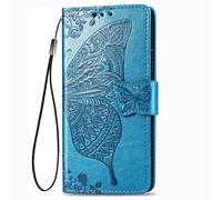 DEDUX Flip Wallet Case for Xiaomi Redmi A7 Pro 5G, 3D Embossed Butterfly Rose Flower PU Leather Kickstand ID Credit Card Slots, Folio Flip Cover with Card Holder. Blue