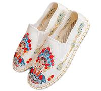 Dee Plus Embroidered Shoes Kung Fu Tai Chi Shoes Old Beijing Shoe Unisex Rubber Sole Martial Art Sports Shoe Chinese Traditional Slippers Men and Women (Ladies Pattern-White,7.5)