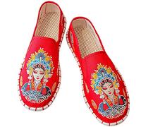 Dee Plus Embroidered Shoes Kung Fu Tai Chi Shoes Old Beijing Shoe Unisex Rubber Sole Martial Art Sports Shoe Chinese Traditional Slippers Men and Women (Ladies Pattern-Red,5)