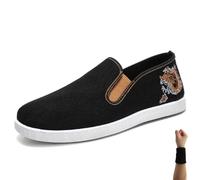 Dee Plus Kung Fu Slippers Tai Chi Shoes Embroidered Shoes Old Beijing Shoe Unisex Rubber Sole Martial Art Sports Shoe Chinese Traditional Slippers Men and Women