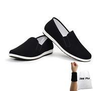 Dee Plus Kung Fu Tai Chi Shoes Chinese Traditional Old Beijing Shoes Martial Arts Training Shoes Unisex Rubber Sole Canvas Walking Shoes Climbing Hiking Sneaker Slippers Black with Sweatband