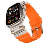 Dee Plus Sport Strap for Apple Watch Ultra 2/Ultra/Series 10/9/8/7/SE/6/5/4-49mm 45mm 44mm 42mm Soft Silicone Band with Metal Connector - Men's Durable Comfortable Wristband (Orange/Titanium)