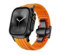Dee Plus Strap Compatible with Watch Ultra 1/2, Series 1-10 SE (42mm 44mm 45mm 46mm 49mm), Grenade Design, Breathable Silicone Band with 316L Stainless Steel Buckle, Adjustable (Orange + Black)
