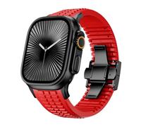 Dee Plus Strap Compatible with Watch Ultra 1/2, Series 1-10 SE 42mm 44mm 45mm 46mm 49mm, Grenade Design, Breathable Silicone Band with 316L Stainless Steel Buckle, Adjustable (Red + Black)