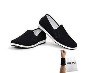 Dee Plus Tai Chi & Kung Fu Shoes for Men and Women UK | Breathable Canvas Martial Arts Trainers with Rubber Sole | Black Traditional Wushu Shoes | Indoor Fitness Training & Qigong Footwear