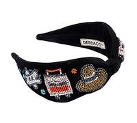DEEBACO Women's/Girl's Travel Geometrical Quirky Embroidered Embellished Hair Band|Fabric Head band|Hair Accessories|Hairband|Hair Bow|Cloth Hairband|Headband For Womens (DNHB000110C_Black)