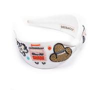 DEEBACO Women's/Girl's Travel Geometrical Quirky Embroidered Embellished Hair Band|Fabric Head band|Hair Accessories|Hairband|Hair Bow|Cloth Hairband|Headband For Womens (DNHB000110B_White)