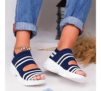 deebow Women Knitting Open Toe Sandlas Anti-Slip Ladies Mesh Wedge Sandals Elastic Ankle Strap Comfy Sandals Summer Outdoor Sport Walking Sandals Sneakers Shoes,Blue,US10/EU41