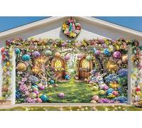 DeeCabin 7X16ft Easter Garage Door Decorations Spring Enchanted Forest Fairy Tale Rabbit Magic Egg Flower Easter Party Background for Outdoor Indoor Hanging Party Supplies