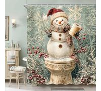 DeeCabin Christmas Snowman Shower Curtain Cute Snowman Bath Curtain Funny Snowmans Sits on The Toilet Decor Farmhouse Shower Curtain Set with 12 Hooks 70X70IN