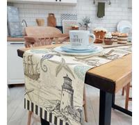 DeeCabin Summer Scallops Starfish Coral Coastal Table Runner, Retro Ocean Beach Sea Animals Theme Home Kitchen Dining Table Runner, Nautical Table Runner Indoor Outdoor Party Decor 13x120IN, Black
