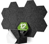 Deecam 12 Packs Self-adhesive Sound Proofing Panels, 12" X 10" X 0.4" Adhesive Acoustic Panels, Acoustic Insulation Panels for Noise Reducing (Black)
