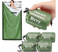 Deecam Emergency Sleeping Bag, 4 Pack Green Survival Bivy Sack Mylar Thermal Blanket Waterproof Lightweight Portable Shelter for Camping Gear Hiking Travel Outdoor Activities Backpacking