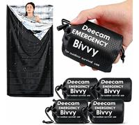 Deecam Emergency Sleeping Bag, 4 Pieces, Bivvy Bag, Survival Sleeping Bag, Emergency Blankets, Survival Equipment, Cold Protection, Survival Bivvy Bag for Hiking, Travel, Outdoor Activities (Black)