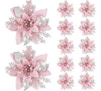 Deechate 20PCS 14.5cm Glitter Artificial Christmas Flowers Merry Christmas Tree Decoration Happy New Year Ornaments Xmas,A