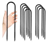 Deechate Rustproof 12-Inch Steel Rebar Stakes 8 Pack Heavy Duty U Hook Metal Fence Stakes Ground Anchors for Tents,Plants