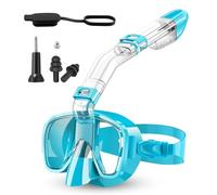 Deechate Snorkel Mask Foldable Diving Mask Set with Dry and Camera Mount, Anti-Fog Professional Snorkeling Gear-Green