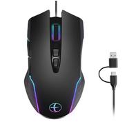Deechate USB/Type-C Wired Gaming Mouse with RGB Backlit Moving Mouse Jiggler Keeps Computer Awake 4 Adjustable DPI