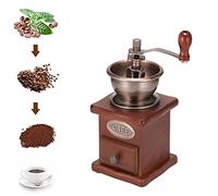 DEECOZY Manual Coffee Grinder, Vintage Antique Wooden Hand Grinder with Adjustable Gear Setting and Ceramic Conical Burr