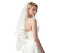 DEEDOCHY Wedding Veil,2 Tiers White Bridal Veils with Comb,Tulle Veils for Brides, White, Large