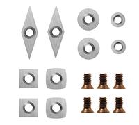 DEEFIINE 10Pcs Tungsten Carbide Cutters Inserts Set with 6pcs Screws for Woodturning Tools(Include 11mm Square, 11mm Square with Radius R50, 12mm and 8.9mm Round,30x10mm Diamond with Sharp Point)