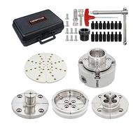 DEEFIINE 4 Inch Wood Lathe Chuck Set 1-1/4''X8tpi Thread and 1" X8tpi Adapter, Nickel Plated Self Centering 4 Jaw Wood Turning Chuck Set(5 Jaws)