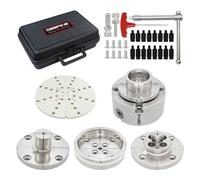 DEEFIINE 4 Inch Wood Lathe Chuck Set M33X3.5 Thread, Nickel Plated Self Centering 4 Jaw Wood Turning Chuck Set(5PCS Jaws)