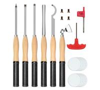 DEEFIINE Carbide Tipped Wood Lathe Turning Tools Set with Bowl Sander, Lathe Rougher and Finisher Swan Neck Hollowing Tools with 4pcs Carbide Inserts for Woodturning（6pcs)