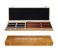 DEEFIINE HSS Bowl Gouge Lathe Chisel Set, Wood Lathe Bowl Turning Tools with Wooden Box, 3/8-Inches, 1/2-Inches and 5/8-Inches Spindle Gouge with Side Grind. (3PCS)