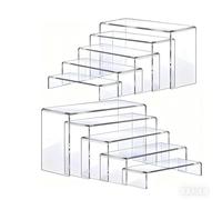 Deefongo 10 PCS Acrylic Risers for Display, 5-Tier Clear Rectangular Tiered Display Stand, Cupcake Dessert Stand, Product Display Shelf Stand (2 Sets)