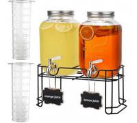 Deefongo 4L Glass Drink Dispenser with Tap, 2 Pack Beverage Server