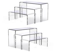 Deefongo 6 PCS Acrylic Risers for Display, 3-Tier Clear Rectangular Tiered Display Stand, Cupcake Dessert Stand, Product Display Shelf Stand (2 Sets)