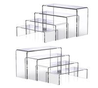 Deefongo 8 PCS Acrylic Risers for Display, 4-Tier Clear Rectangular Tiered Display Stand, Cupcake Dessert Stand, Product Display Shelf Stand (2 Sets)